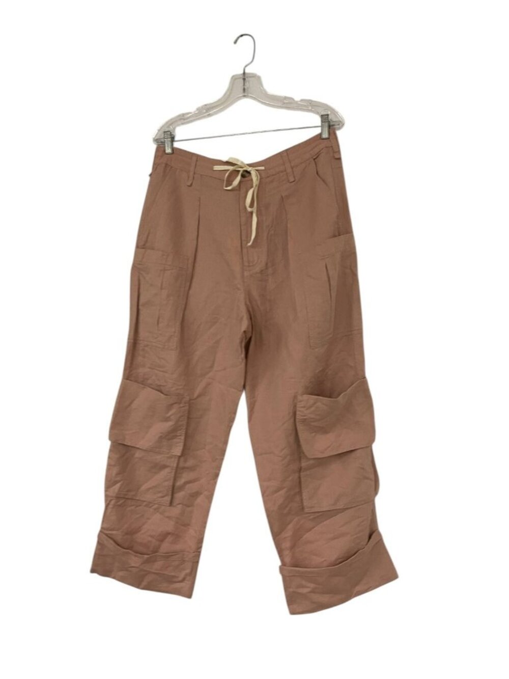 Zara ZW Collection Cargo Pants Trousers Pink L Large linen NWT 7521/067